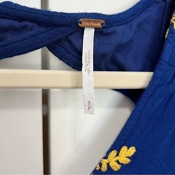 Free People Floral Embroidered Open Back Swing Dress Long Sleeve blue Small - Picture 7 of 8